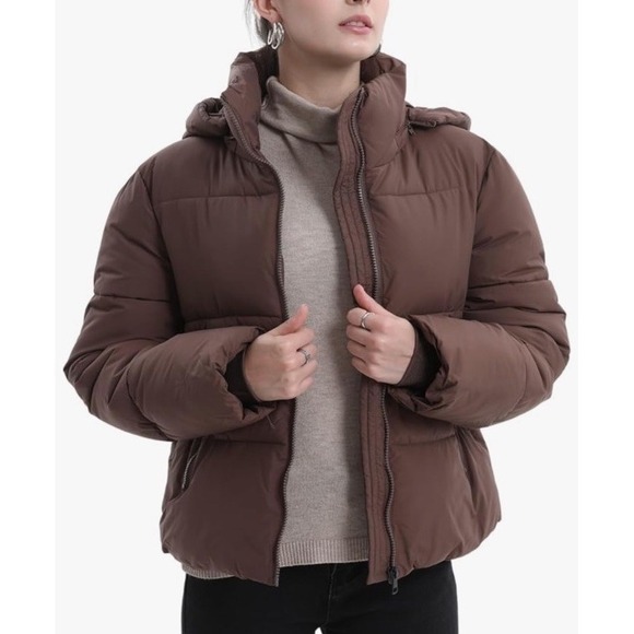 Puffit Womens Brown Cozy Trendy Detachable Hooded Puffer Jacket Splashproof XXXL - Picture 1 of 10